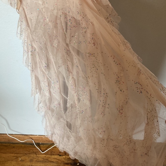 Fairy core mermaid ruffled beige nude cream tan sparkly glitter multicolor dress - Picture 10 of 11